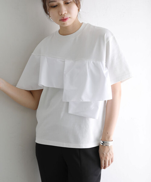 La TOTALITE(ラトータリテ)の「【MARECHAL TERRE/マルシャルテル】Ruffle Design T-shirt(Tシャツ/カットソー・レディース・ブラック/ホワイト/ライトグレー・FREE)」の1枚目の写真