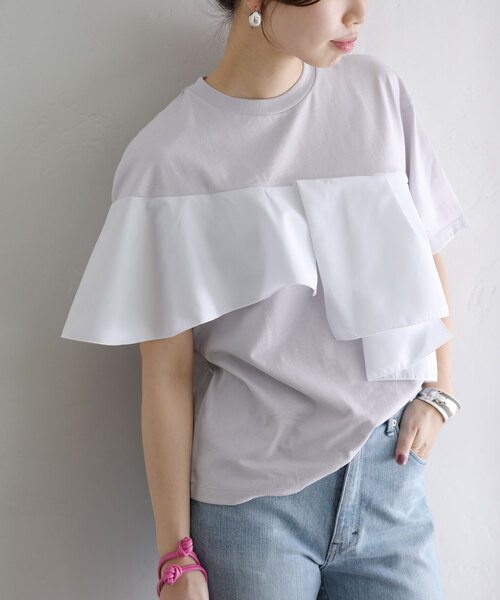 La TOTALITE(ラトータリテ)の「【MARECHAL TERRE/マルシャルテル】Ruffle Design T-shirt(Tシャツ/カットソー・レディース・ブラック/ホワイト/ライトグレー・FREE)」の2枚目の写真