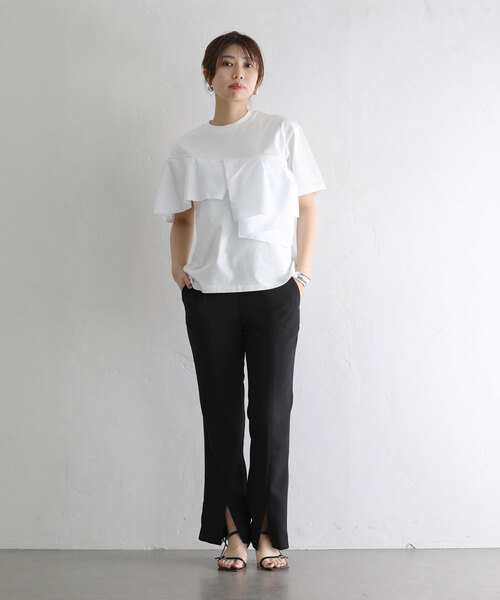 La TOTALITE(ラトータリテ)の「【MARECHAL TERRE/マルシャルテル】Ruffle Design T-shirt(Tシャツ/カットソー・レディース・ブラック/ホワイト/ライトグレー・FREE)」の8枚目の写真