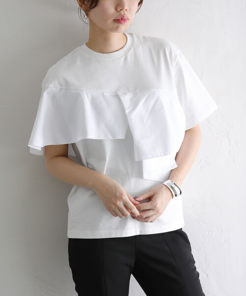 La TOTALITE(ラトータリテ)の「【MARECHAL TERRE/マルシャルテル】Ruffle Design T-shirt(Tシャツ/カットソー・レディース・ブラック/ホワイト/ライトグレー・FREE)」の10枚目の写真