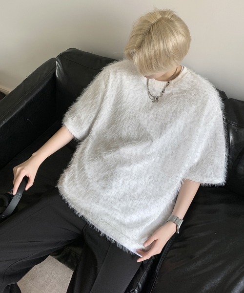 neos(ネオス)の「【FVLMEN】glitte shaggy halfsleeve tee/グリッター シャギー ハーフスリーブ T(Tシャツ/カットソー・メンズ・ホワイト/ブラック/ブラウン/ブルー・MEDIUM/LARGE/X-LARGE)」の1枚目の写真