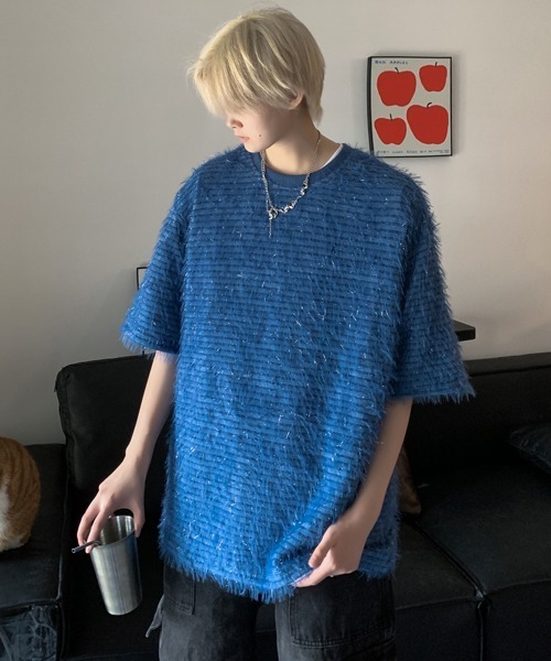 neos(ネオス)の「【FVLMEN】glitte shaggy halfsleeve tee/グリッター シャギー ハーフスリーブ T(Tシャツ/カットソー・メンズ・ホワイト/ブラック/ブラウン/ブルー・MEDIUM/LARGE/X-LARGE)」の4枚目の写真