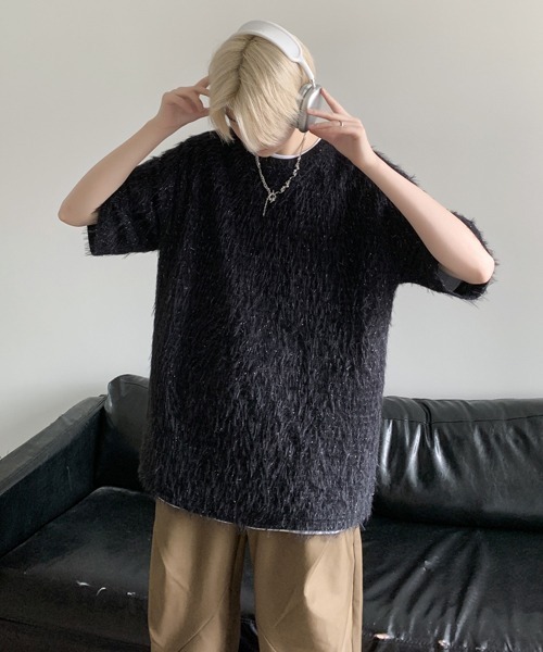 neos(ネオス)の「【FVLMEN】glitte shaggy halfsleeve tee/グリッター シャギー ハーフスリーブ T(Tシャツ/カットソー・メンズ・ホワイト/ブラック/ブラウン/ブルー・MEDIUM/LARGE/X-LARGE)」の2枚目の写真
