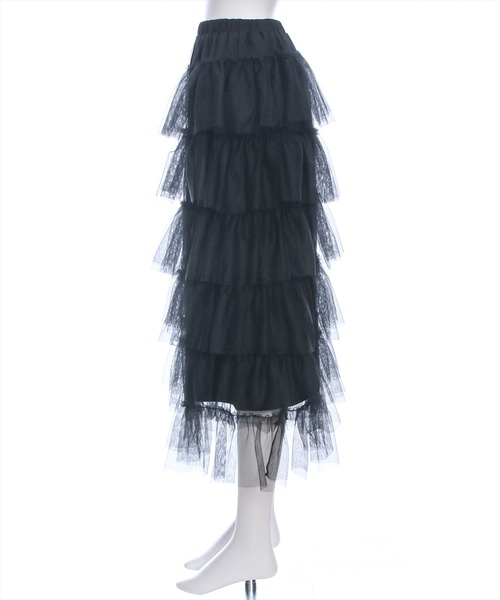 clear（クリア）の「チュール6段ティアードスカート[低身長用サイズ有 大人 フェミニン]≪再入荷≫（スカート・レディース・ブラック/アイボリー・F/XS）」の4枚目の写真