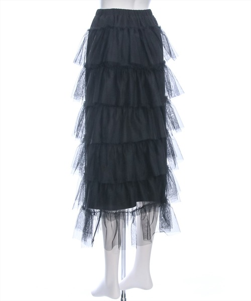 clear（クリア）の「チュール6段ティアードスカート[低身長用サイズ有 大人 フェミニン]≪再入荷≫（スカート・レディース・ブラック/アイボリー・F/XS）」の5枚目の写真