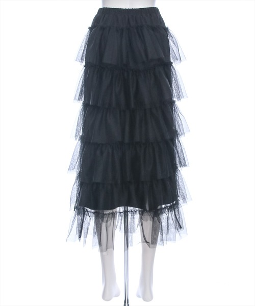 clear（クリア）の「チュール6段ティアードスカート[低身長用サイズ有 大人 フェミニン]≪再入荷≫（スカート・レディース・ブラック/アイボリー・F/XS）」の6枚目の写真
