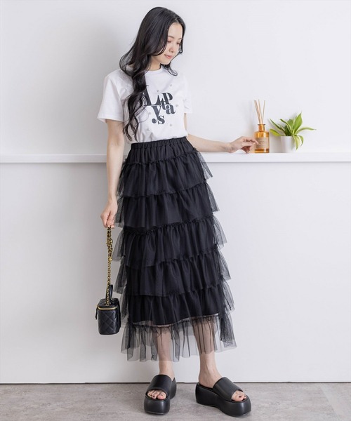 clear（クリア）の「チュール6段ティアードスカート[低身長用サイズ有 大人 フェミニン]≪再入荷≫（スカート・レディース・ブラック/アイボリー・F/XS）」の11枚目の写真