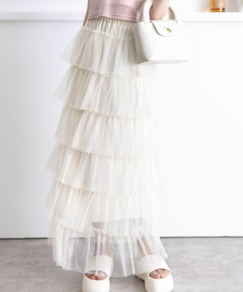 clear（クリア）の「チュール6段ティアードスカート[低身長用サイズ有 大人 フェミニン]≪再入荷≫（スカート・レディース・ブラック/アイボリー・F/XS）」の17枚目の写真