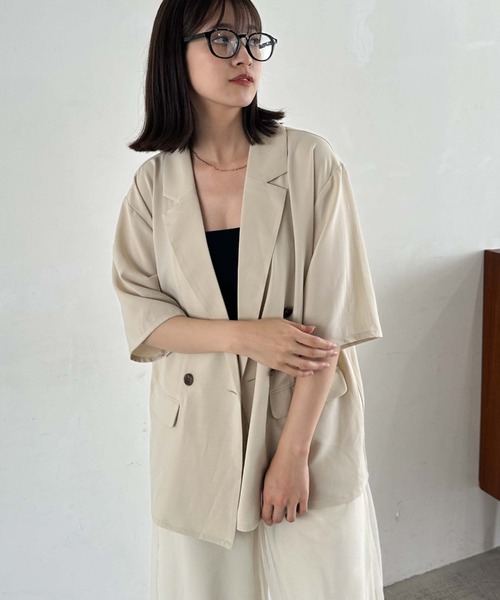 archives（アルシーヴ）の「ハーフスリーブ麻調テーラードジャケット（テーラードジャケット・レディース・モカ/ブラック/アイボリー・MEDIUM）」の2枚目の写真