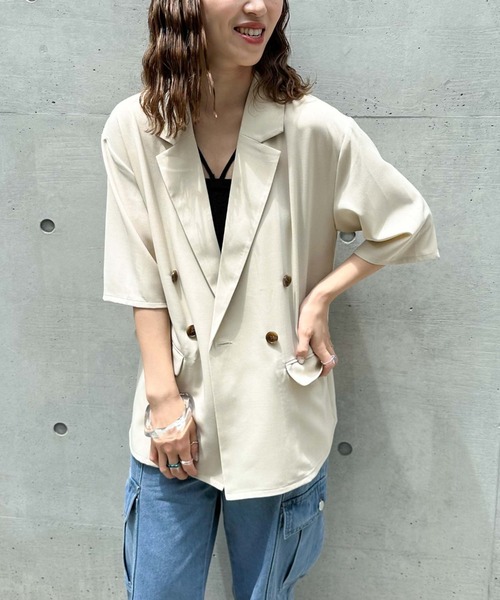 archives（アルシーヴ）の「ハーフスリーブ麻調テーラードジャケット（テーラードジャケット・レディース・モカ/ブラック/アイボリー・MEDIUM）」の7枚目の写真