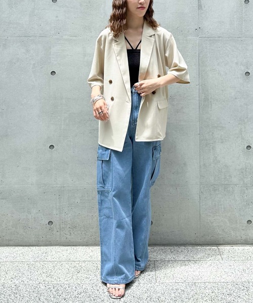 archives（アルシーヴ）の「ハーフスリーブ麻調テーラードジャケット（テーラードジャケット・レディース・モカ/ブラック/アイボリー・MEDIUM）」の8枚目の写真