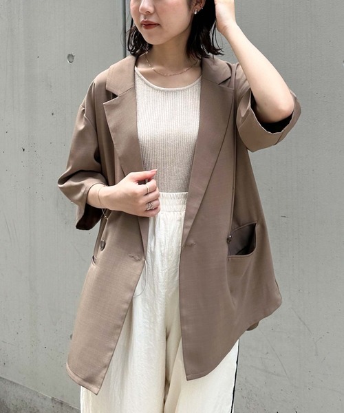 archives（アルシーヴ）の「ハーフスリーブ麻調テーラードジャケット（テーラードジャケット・レディース・モカ/ブラック/アイボリー・MEDIUM）」の11枚目の写真