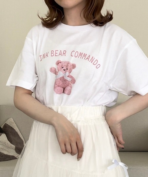 cuorequal(クオレコール)の「ベアプリント半袖Tシャツ(Tシャツ/カットソー・レディース・ホワイト・LARGE/MEDIUM/X-LARGE/SMALL)」の1枚目の写真