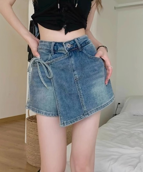 デニムラップショートパンツセットアップ デニムシャツ＋ショートパンツ セットアップ（セットアップ