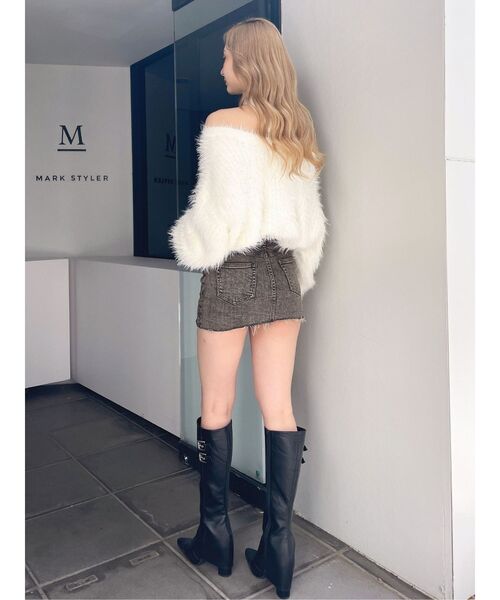 GYDA(ジェイダ)の「【SETUP着用可】ハイウエストボタンUSEDケミカルウォッシュストレッチスカートライクデニムショートパンツ(デニムスカート・レディース・ブラック/ブルー・SMALL/MEDIUM)」の18枚目の写真