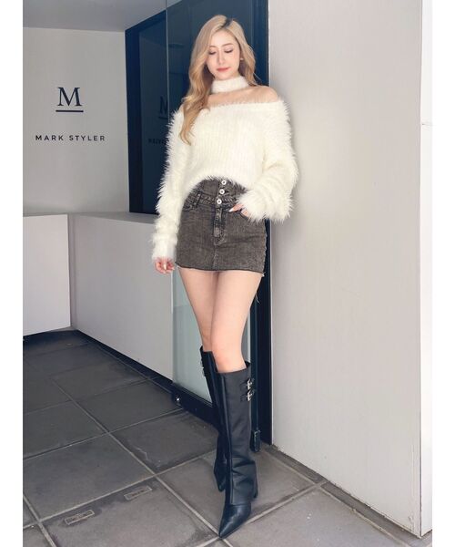 GYDA(ジェイダ)の「【SETUP着用可】ハイウエストボタンUSEDケミカルウォッシュストレッチスカートライクデニムショートパンツ(デニムスカート・レディース・ブラック/ブルー・SMALL/MEDIUM)」の19枚目の写真