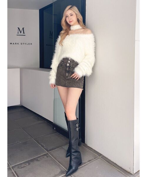 GYDA(ジェイダ)の「【SETUP着用可】ハイウエストボタンUSEDケミカルウォッシュストレッチスカートライクデニムショートパンツ(デニムスカート・レディース・ブラック/ブルー・SMALL/MEDIUM)」の20枚目の写真