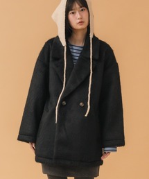 HEILIS（ヘイリス）の「【新色追加】ミドル丈シャギーダブルテーラードジャケット / ブラック ベージュ アイボリー グレー ジャケット シャギーコート  テーラードコート アウター シンプル 軽量 韓国 シティガール トラッド ダブル ミドル丈 オフィスカジュアル 冬服（テーラードジャケット）」