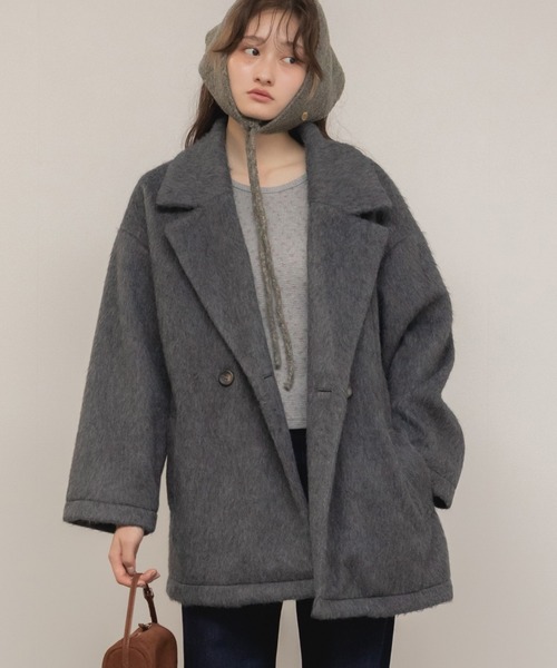 セール】【新色追加】ミドル丈シャギーダブルテーラードジャケット