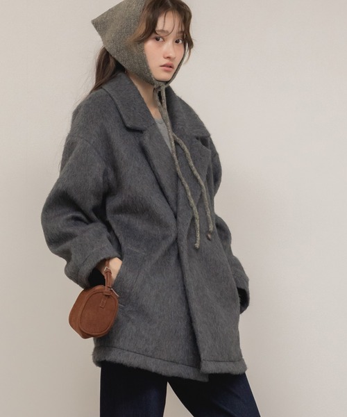 新色追加】ミドル丈シャギーダブルテーラードジャケット / ブラック