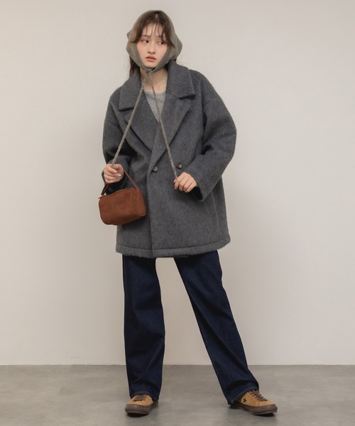 新色追加】ミドル丈シャギーダブルテーラードジャケット / ブラック