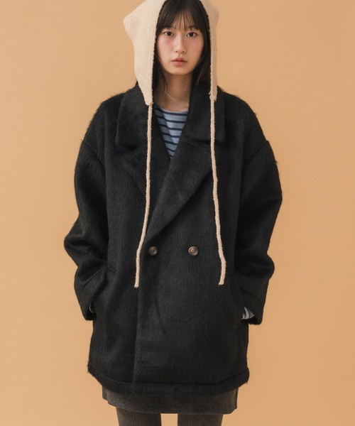 セール】【新色追加】ミドル丈シャギーダブルテーラードジャケット