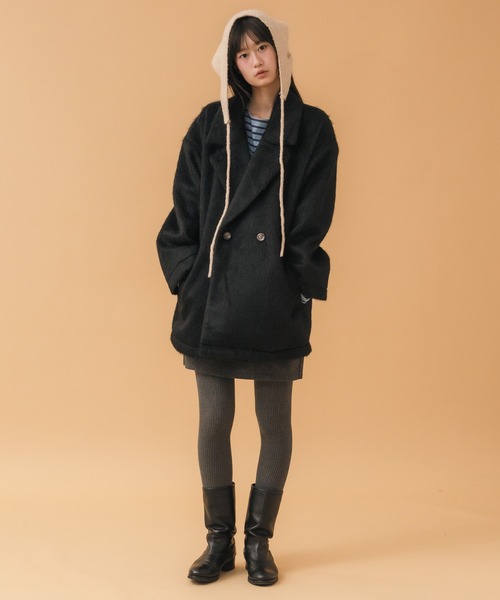 セール】【新色追加】ミドル丈シャギーダブルテーラードジャケット