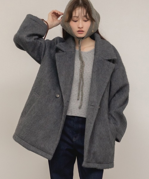 セール】【新色追加】ミドル丈シャギーダブルテーラードジャケット
