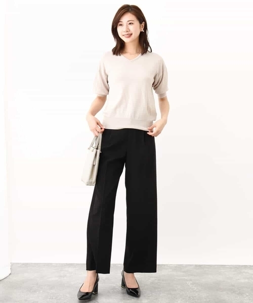 OFUON le MK（オフオンルエムケー）の「ウエストタックストレッチワイドパンツ/洗える（スラックス・レディース・ブラック/グレー・40/38/36）」の12枚目の写真