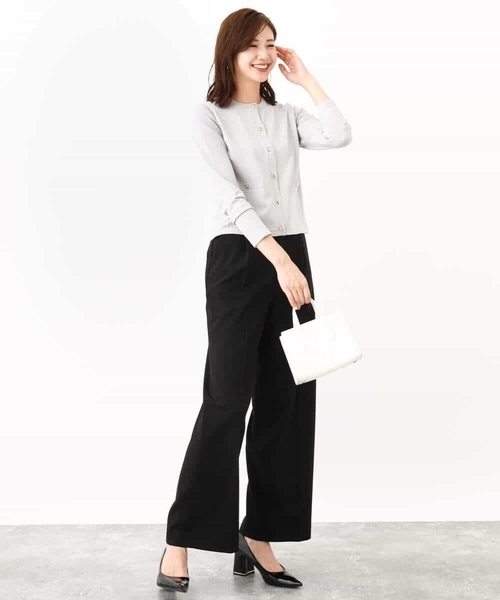 OFUON le MK（オフオンルエムケー）の「ウエストタックストレッチワイドパンツ/洗える（スラックス・レディース・ブラック/グレー・40/38/36）」の15枚目の写真