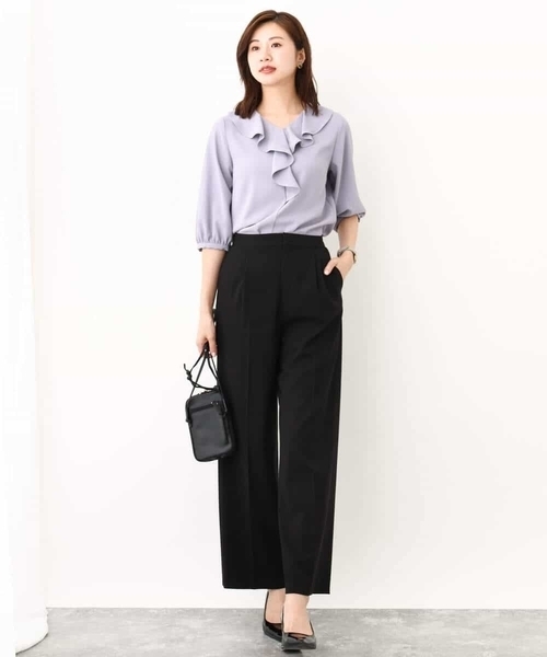 OFUON le MK（オフオンルエムケー）の「ウエストタックストレッチワイドパンツ/洗える（スラックス・レディース・ブラック/グレー・40/38/36）」の16枚目の写真