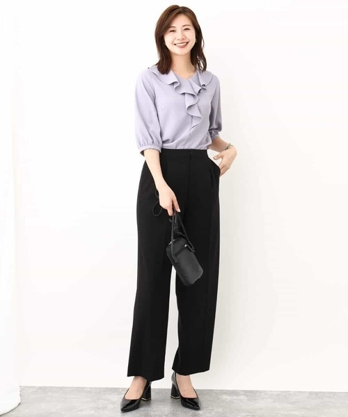 OFUON le MK（オフオンルエムケー）の「ウエストタックストレッチワイドパンツ/洗える（スラックス・レディース・ブラック/グレー・40/38/36）」の18枚目の写真