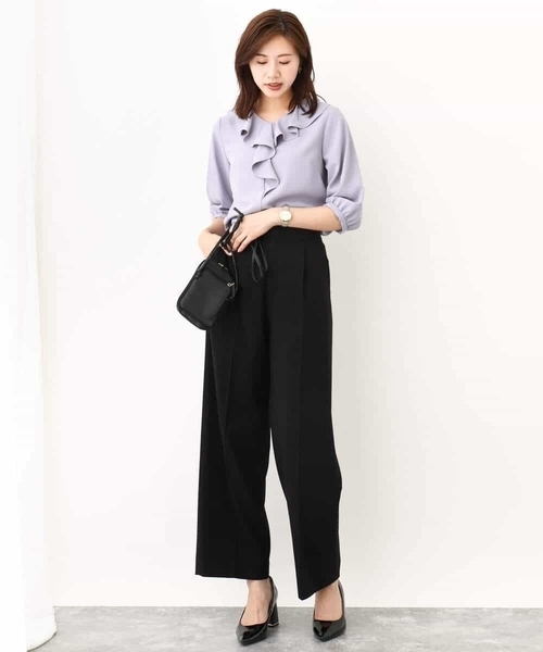 OFUON le MK（オフオンルエムケー）の「ウエストタックストレッチワイドパンツ/洗える（スラックス・レディース・ブラック/グレー・40/38/36）」の19枚目の写真