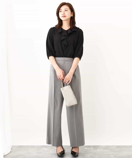 OFUON le MK（オフオンルエムケー）の「ウエストタックストレッチワイドパンツ/洗える（スラックス・レディース・ブラック/グレー・40/38/36）」の20枚目の写真