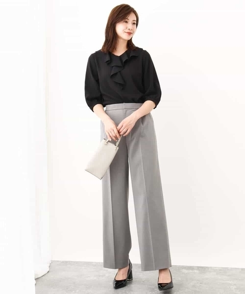 OFUON le MK（オフオンルエムケー）の「ウエストタックストレッチワイドパンツ/洗える（スラックス・レディース・ブラック/グレー・40/38/36）」の21枚目の写真