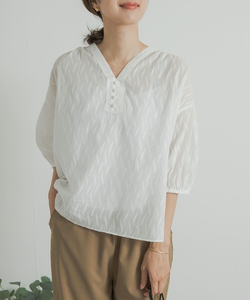 URBAN RESEARCH DOORS（アーバンリサーチドアーズ）の「コットンジャガードギャザーブラウス（シャツ/ブラウス・レディース・ブラック/オフホワイト・MEDIUM）」の19枚目の写真