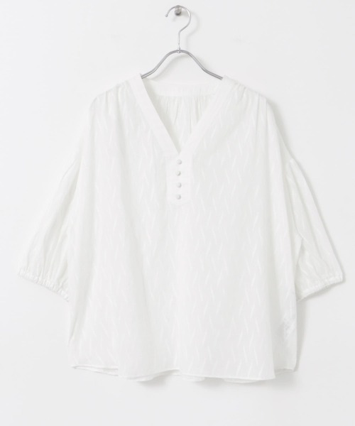 URBAN RESEARCH DOORS（アーバンリサーチドアーズ）の「コットンジャガードギャザーブラウス（シャツ/ブラウス・レディース・ブラック/オフホワイト・MEDIUM）」の5枚目の写真