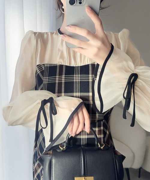 メーテル様【新品タグ付】mikomori ミコモリ チェック ひざ丈ワンピース ブラウンチェック膝丈フリルワンピース – jemiremi（ジェミレミ）