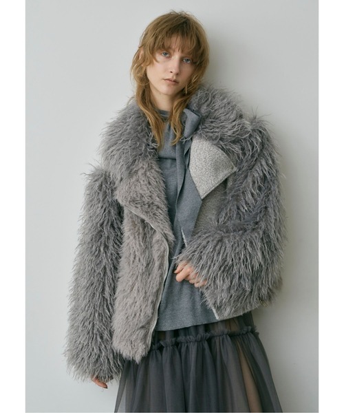 LA BELLE ETUDE 異素材ボリュームファーライダースジャケット セール】異素材ボリュームファーライダースジャケット（ライダース