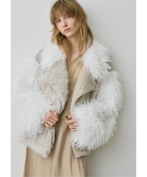 LA BELLE ETUDE 異素材ボリュームファーライダースジャケットタグあり セール】異素材ボリュームファーライダースジャケット（ライダース