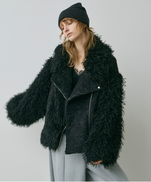 異素材ボリュームファーライダースジャケット LA BELLE ETUDE（ラベルエチュード） レザージャケット ライダース 異