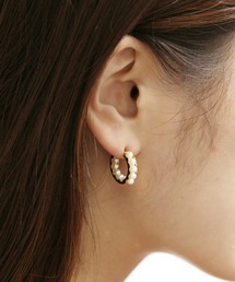 金属アレルギー対応 パール・キュービックジルコニアフープラインピアス