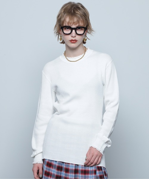CREOLME（クレオルム）の「(CREOLME)フリルワッフルトップス（Tシャツ/カットソー・レディース・ブラック/ホワイト系その他・FREE）」の3枚目の写真