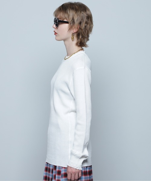 CREOLME（クレオルム）の「(CREOLME)フリルワッフルトップス（Tシャツ/カットソー・レディース・ブラック/ホワイト系その他・FREE）」の4枚目の写真