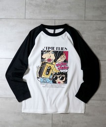 oversize raglan sleeve print long sleeve T-shirt/オーバーサイズ ラグランスリーブ プリント ロンT/リンガー プリント ロンT