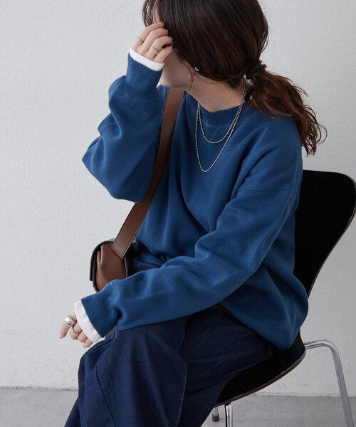 NUNIFE（ユニフィー）の「春カラー追加《9色展開》スウェットライクニットプルオーバー（ニット/セーター・レディース・ライトグレー/グリーン/レッド/スミクロ/イエロー/アイボリー/ブルー/ミント/ピンク・FREE）」の2枚目の写真