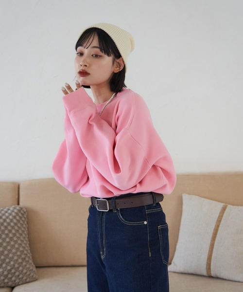 NUNIFE（ユニフィー）の「春カラー追加《9色展開》スウェットライクニットプルオーバー（ニット/セーター・レディース・ライトグレー/グリーン/レッド/スミクロ/イエロー/アイボリー/ブルー/ミント/ピンク・FREE）」の17枚目の写真