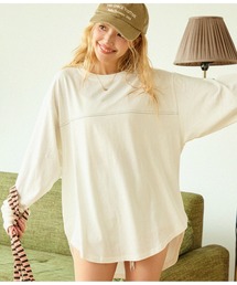 切り替え ラウンドヘム 無地 長袖 ビッグ ロンT