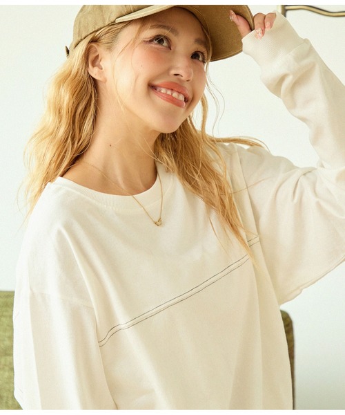 anap mimpi（アナップミンピ）の「切り替え ラウンドヘム 無地 長袖 ビッグ ロンT（Tシャツ/カットソー・レディース・ブラック/オフホワイト/キナリ・FREE）」の4枚目の写真