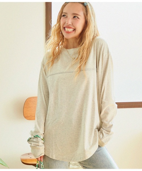 anap mimpi（アナップミンピ）の「切り替え ラウンドヘム 無地 長袖 ビッグ ロンT（Tシャツ/カットソー・レディース・ブラック/オフホワイト/キナリ・FREE）」の9枚目の写真